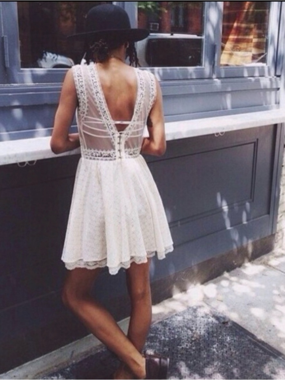 Free People Victoria Ivory Lace Embroidery Mini Dress Womens 10 - Picture 2 of 12